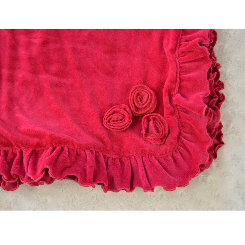 First Impressions Red Baby Blanket Velour Rosette Ruffle Edge Lovey Flower
